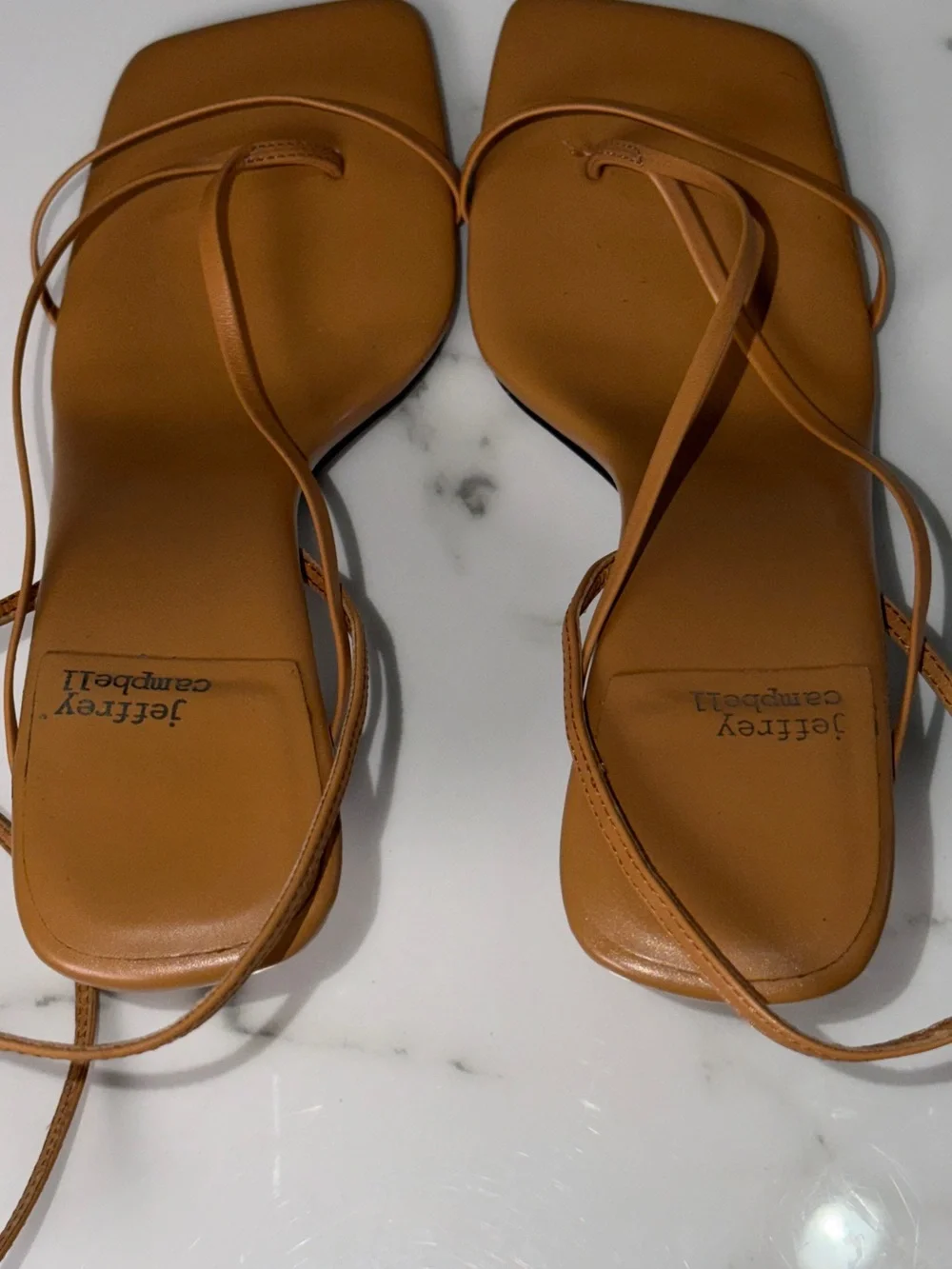 Jeffrey Campbell Tan Minimalist Ankle Strap Kitten Heel Sandals Women's Size 7.5